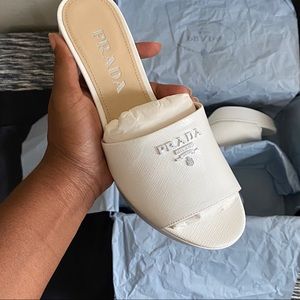 NIB Authentic PRADA Leather Platform Slide Sandals